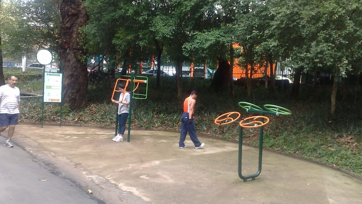 Aparelhos de ginástica para a terceira idade no Parque da Aclimação, em São Paulo