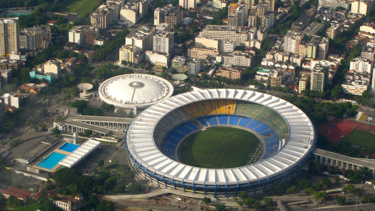 Vista aérea do Estádio do Maracanã e do Maracanãzinho, no Rio de Janeiro